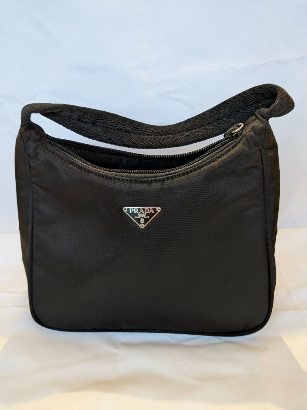 Vintage Prada Tessuto Nylon Mini Hobo Bag Black Y2K